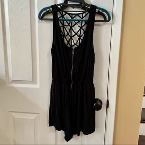 Material Girl Black Front Zip Romper Pockets